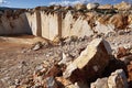 Abandoned marble quarry in the sunny day Royalty Free Stock Photo
