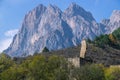 Landscape in the mountains with a view of the ruins Royalty Free Stock Photo