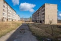abandoned military buildings in city of Skrunda in Latvia Royalty Free Stock Photo