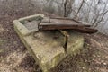 Old underground Soviet military bunker under fortification. Royalty Free Stock Photo