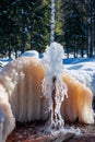 An abandoned mineral water spring in the Kemerovo region in Russia. A mass of frozen ice at a natural fountain. Winter Royalty Free Stock Photo