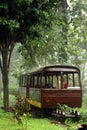 abandoned mini train on heavy rain