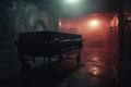 Abandoned morgue interior. Body Farm, Cold Storage Facility. Spooky haunted abandoned. Misty, foggy, ghostly