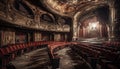 Abandoned movie theater, empty stage, ruined architecture generated by AI