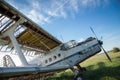 Abandoned old airplane on the field Royalty Free Stock Photo