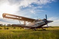 Abandoned old airplane on the field Royalty Free Stock Photo