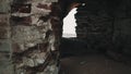 Abandoned old building walls cellar in middle of snow valley