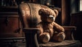 Abandoned old fashioned bedroom with elegant antique chair and cute teddy bear generated by AI