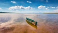 Abandoned old fishing boat on Svityaz lake. Royalty Free Stock Photo