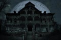 Abandoned old haunted house with dark horror atmosphere in the moonlight Royalty Free Stock Photo