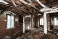 Abandoned Old House.Home Improvement Needed. Interior in need of repair and renovation.The entire interior is collapsed Royalty Free Stock Photo