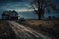 Abandoned old house in the middle of a country road Royalty Free Stock Photo