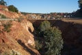 Abandoned old mine ruin red landscape with trees in Mina de Sao Domingos, Portugal