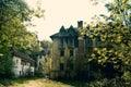 Abandoned old neighbourhood with dramatic scary atmosphere like in the horror movies Royalty Free Stock Photo