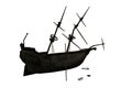 3D illustration of an abandoned old pirate shipwreck isolated on a white background
