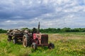 Abandoned Old Red Farm Tractor in Meadow Royalty Free Stock Photo