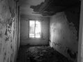 Abandoned old ruined house, a Ghost black-and-white photo Royalty Free Stock Photo