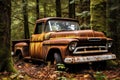 Abandoned old rusty car in the autumn forest. Retro car Royalty Free Stock Photo