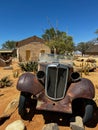 Abandoned old rusty car. Body of a retro car in the sands. Desert in Namibia. Royalty Free Stock Photo