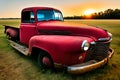Abandoned Old Rusty Red Truck in a Field Generative AI Royalty Free Stock Photo