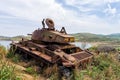 Abandoned old rusty tank on the dunes of Lemnos island, Greece Royalty Free Stock Photo