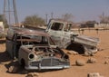 Solitaire, Namibia-03 Sep 2019: abandoned old rusty wrecked historic cars near a service station at Solitaire in Namibia