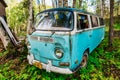 Abandoned old rv camper rusting in the woods