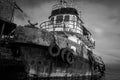 Abandoned old ship black and white