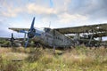 Abandoned old small propeller plane. Airplane graveyard Royalty Free Stock Photo