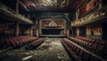 Abandoned old theater, spooky stage, empty seats generated by AI