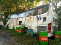Abandoned old tourist bus. Transport dump. Auto rip-off
