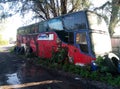 Abandoned old tourist bus. Transport dump. Auto rip-off