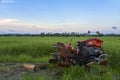 Abandoned old truck at the rice paddle field