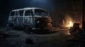 Reimagined Van In Dark Area: Vray Tracing With Industrial Light And Magic Royalty Free Stock Photo