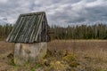 Abandoned old water well in a middle of a field. Royalty Free Stock Photo