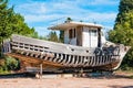 Abandoned old wooden fishing boat near Fazana, a small town on the Istrian peninsula in Croatia Royalty Free Stock Photo
