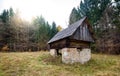 Abandoned old wooden house Cabin in the woods in Slovenia. Royalty Free Stock Photo