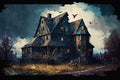 Abandoned old wooden house in the forest. Halloween illustration Royalty Free Stock Photo