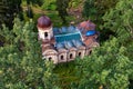 Abandoned Orthodox Church in the forest, Galgauska, Latvia, disappearing history, aerial view Royalty Free Stock Photo