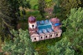 Abandoned Orthodox Church in the forest, Galgauska, Latvia, disappearing history, aerial view Royalty Free Stock Photo