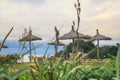 Abandoned outdoor bar and restaurant during low season in Cala Millor, Mallorca, Spain Royalty Free Stock Photo