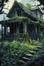 abandoned, overgrown house with a mysterious aura Royalty Free Stock Photo