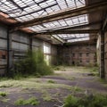An abandoned, overgrown industrial factory with a haunting, eerie atmosphere5, Generative AI Royalty Free Stock Photo