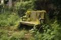 abandoned park bench surrounded by weeds Royalty Free Stock Photo