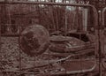 Abandoned park with metallic railings in autumn weather