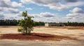 Abandoned parking lot overrun with weeds Royalty Free Stock Photo