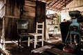 Abandoned pile of paraphernalia wardrobe, chairs, machines and so forth at a shed