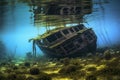 abandoned pirate shipwreck partially submerged in shallow waters