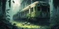 abandoned places overgrown with jungle post apocalypse illustration design art.