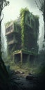 abandoned places overgrown with jungle post apocalypse illustration design art